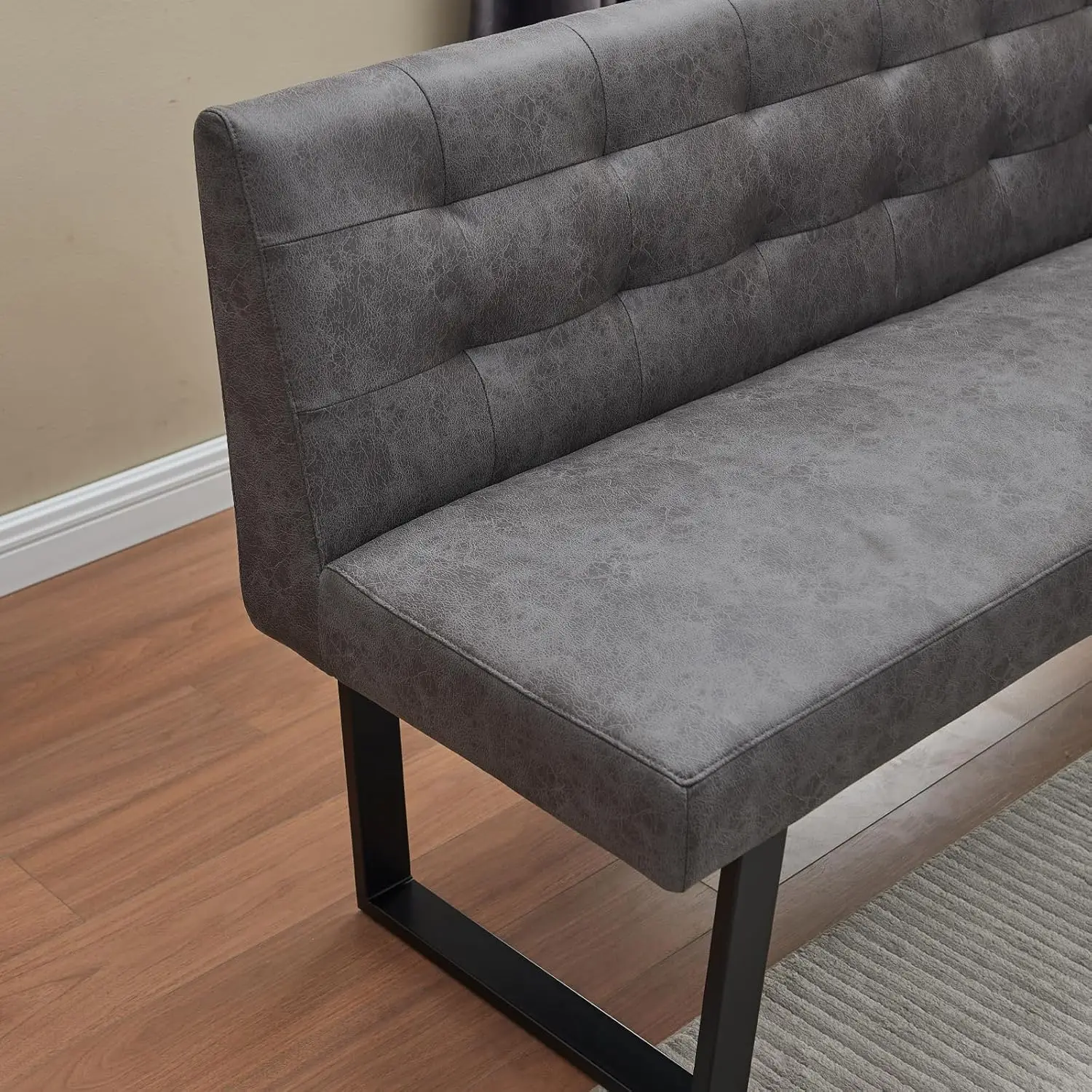 Modern L-Shaped Dining Bench, Vintage Fabric Upholstered Corner Sofa with Metal Legs for Kitchen Nook, Living Room