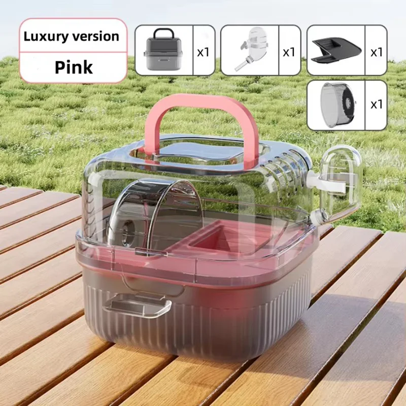 Tragbarer Hamster-Reisekäfig, leichte Chinchilla-Tragebox mit Griff, atmungsaktives Hamster-Lebensraum mit Wasserflasche – Detail 8