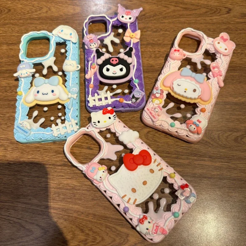 

Kawaii Sanrio Anime Cinnamoroll Kuromi My Melody Cute Cartoon Iphone14promax Cream Glue Mobile Phone Case Girly Heart