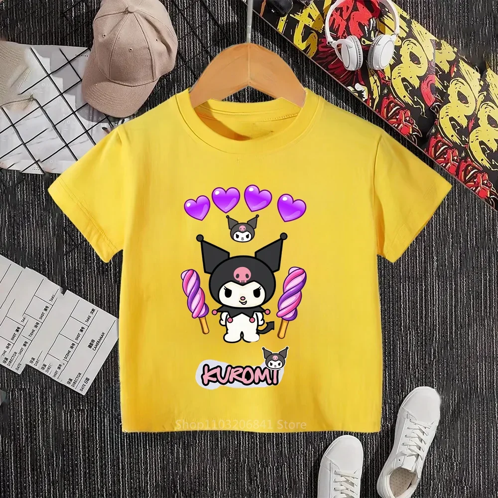 My Melody's Kuromi Cuties Summer O-neck Soft T-shirts for Boys and Girls Korean-inspired Hip-Hop Styles for Your Trendy Child 3