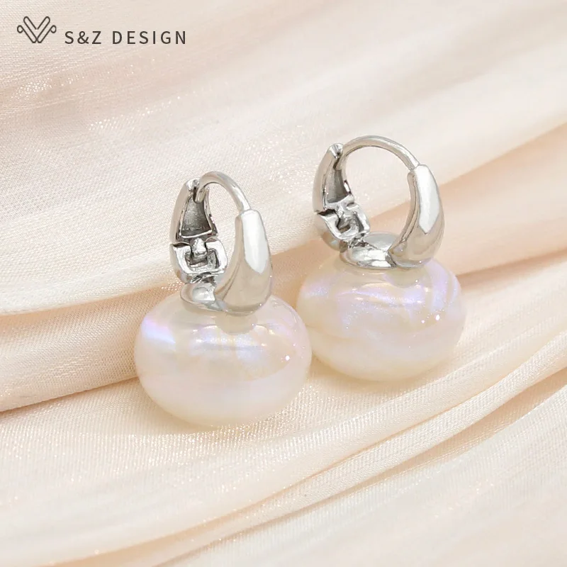 S&Z DESIGN New Fashion Round Colorful Dangle Earrings For Women Girl Luxury Wedding Party Jewelry 585 Rose Gold Color Eardrop