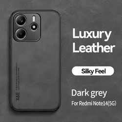 Leather Back Cover with Car Magnetic Holder and Soft Silicone Shockproof Protection for Redmi Note 14 5G (Dark Gray)