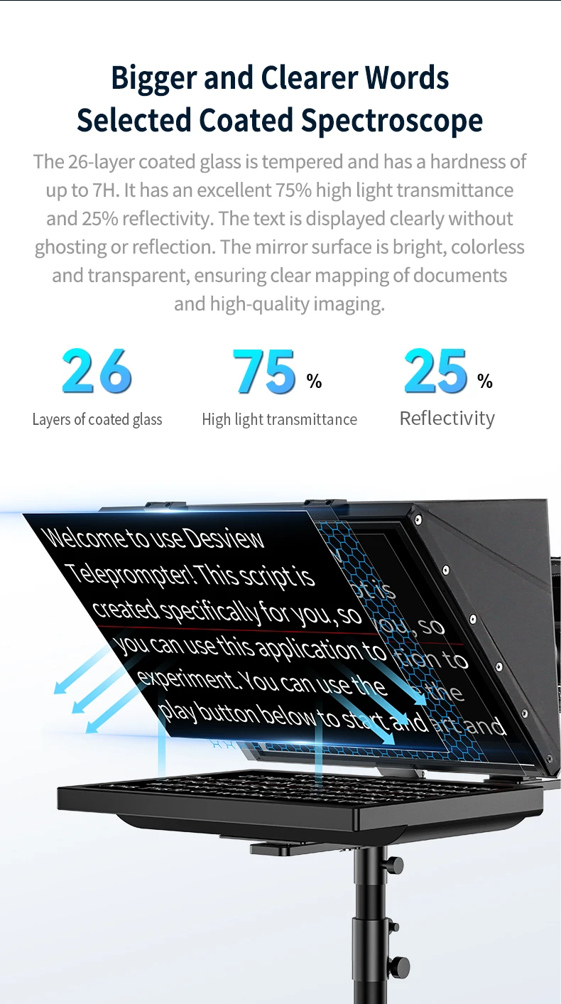 Desview T20 20-inch Professional Broadcast Teleprompter Applicable to Multiple S