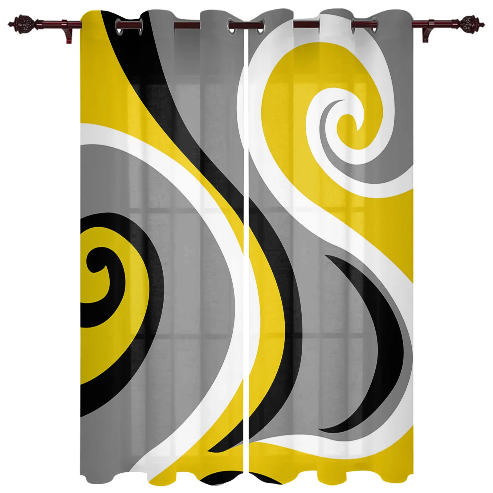 Modern Abstract Whirlpool Yellow Window Curtains for Living Room Luxury