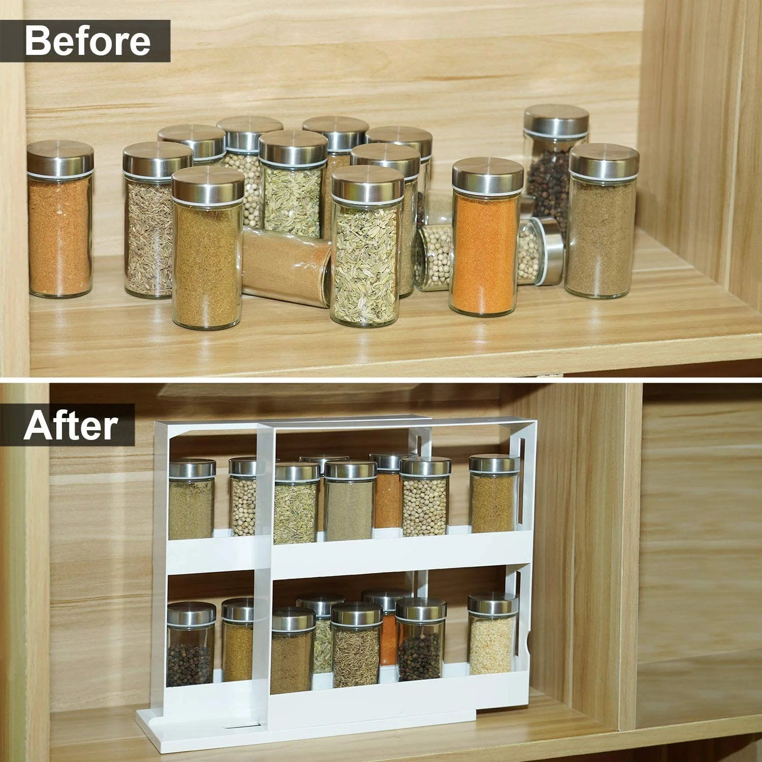 2 Layer Storage Kitchen Rotating Organize Spices Jar Bottle Storage Rack  Kitchen Bottle Storage Organizer Shelves Slide Cabinet - AliExpress