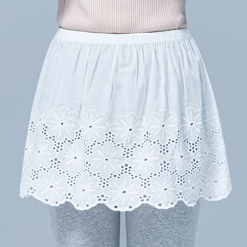 Cotton Linen White Short Half Slip Dress Elastic Waist Floral Hollow Out Thin Skirt Lining L-3XL Plus Size Bottoming Underskirt
