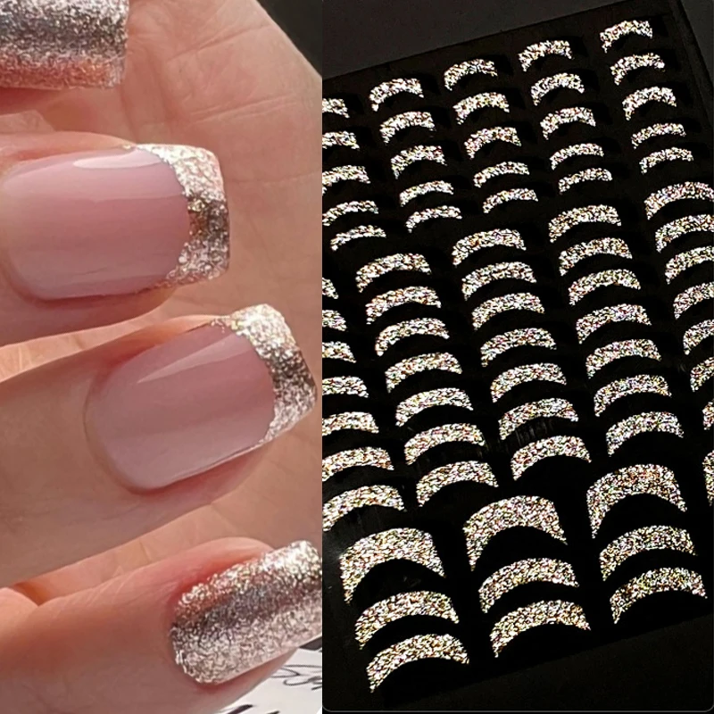 

1sheet Glitter Nail Sticker Gold Broken Diamond Shiny Nail Decoration French Stripe Line Manicure Decals Decoration Accessories