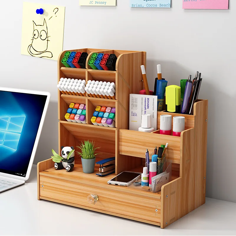 

Holder Finishing Pen Desk Stationery New Organizer Desktop School Stand Storage Case cil Office Multi-function Wooden Box
