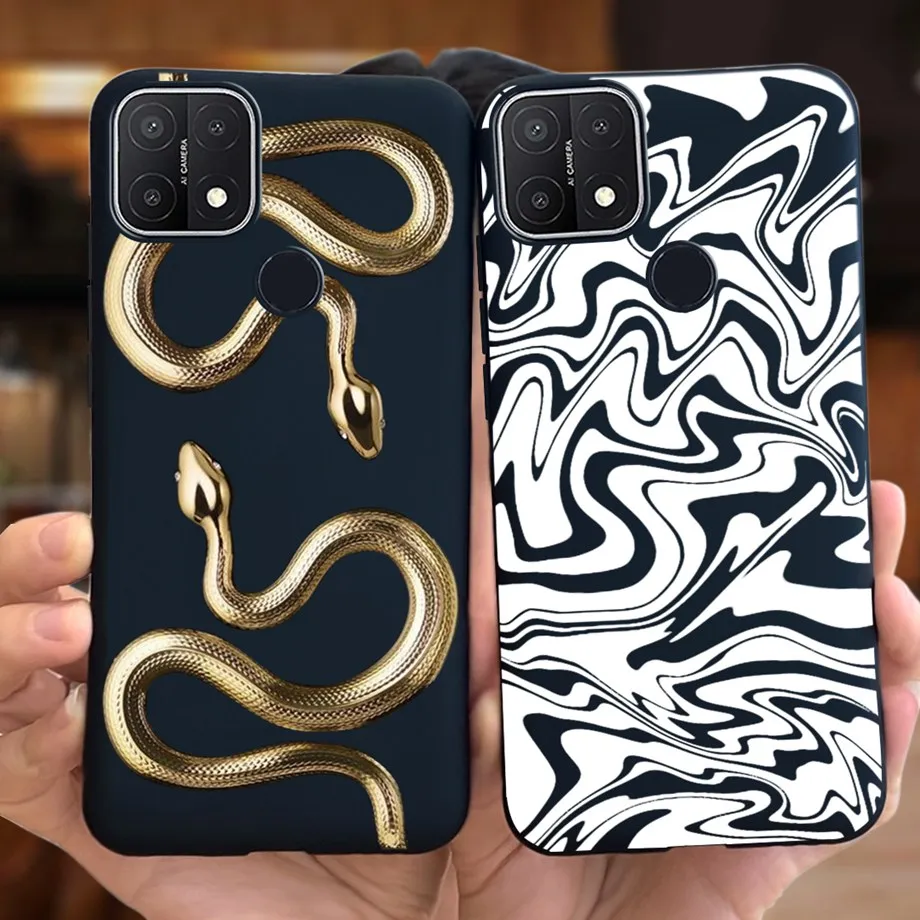 Phone Case Soft Silicone for Oppo A15 A15s Cute Marble Moon Animals Back Cover