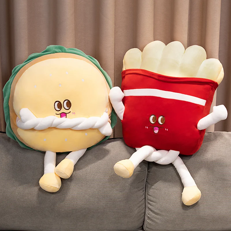 Cartoon Simulation Hamburger French Fries Plush Throw Pillow Toy Cute Stuffed Food Bread Plushies Cushion Anime Soft Kids Toys custom custom for hamburger burger french fries fried chicken wing paper boxes children kids snack finger fast food packaging co