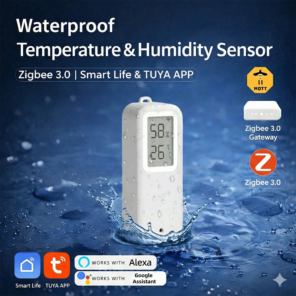 Capteur de température et d'humidité étanche Zigbee Smart Life IP65 pour une utilisation intérieure et extérieure, Tuya Smart Home nécessite un hub de passerelle Zigbee
