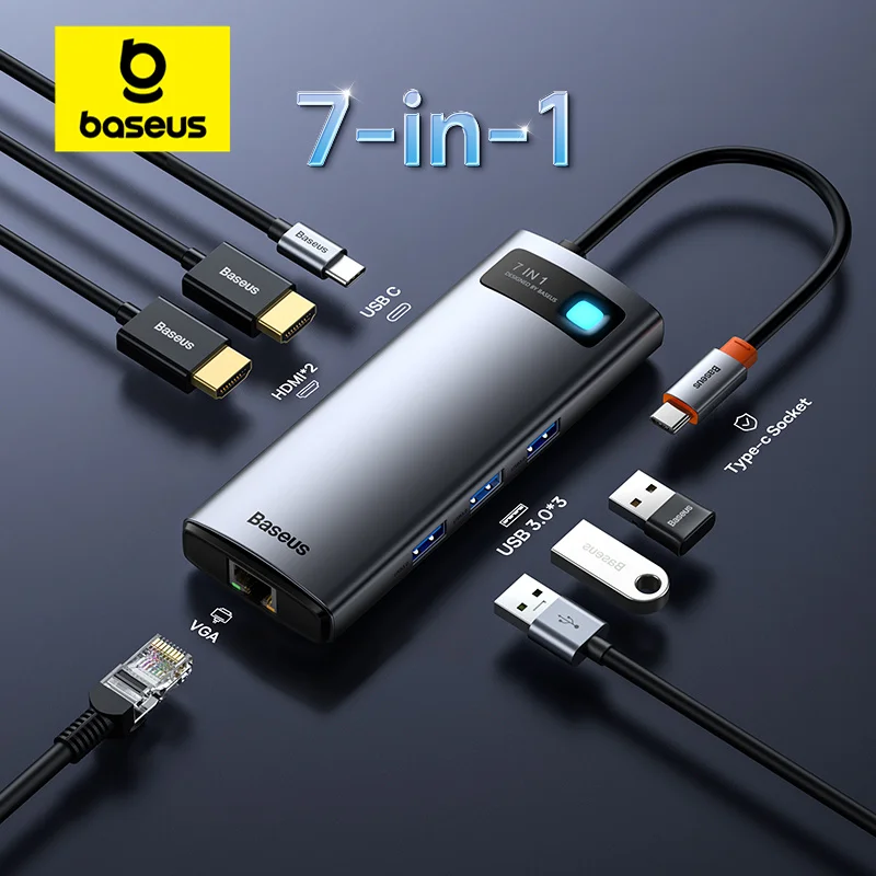 Baseus USB C HUB to HDMI-compatible VGA USB 3.0 Adapter 9/11 in 1 USB Type C HUB Dock for MacBook Pro Air PD RJ45 SD Card Reader