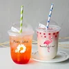 100pcs Disposable Daisy Flamingo Printed Milk Tea Cups  Food Grade PP Plastic Mug Juice Fruit Leak Proof U-shaped Cup with Lid 2