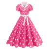 Buttons Retro Dot Elegant Summer Dresses Women 2026 Robe Pinup Vintage 1950s 60s Short Sleeve Rockabilly Party Office Vestidos