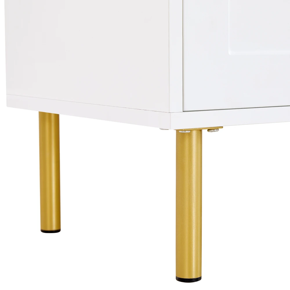 PINGGO Weiße Kommode Sideboard Schuhschrank mit Metallgriffen 1 Schublade 3 Türen auf Metallfüßen für Schlafzimmer-Aufbewahrung – Detail 22