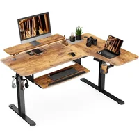 With Keyboard Tray, 61 "L-shaped Electric Adjustable Height Desk, Standing LED with Display, Dual Motor 1
