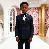 Costumes de luxe pour garçon, blazers de bal noirs ornés de cristaux, sur mesure, 2 pièces, double boutonnage, pour enfants, pour fêtes formelles et mariages 4