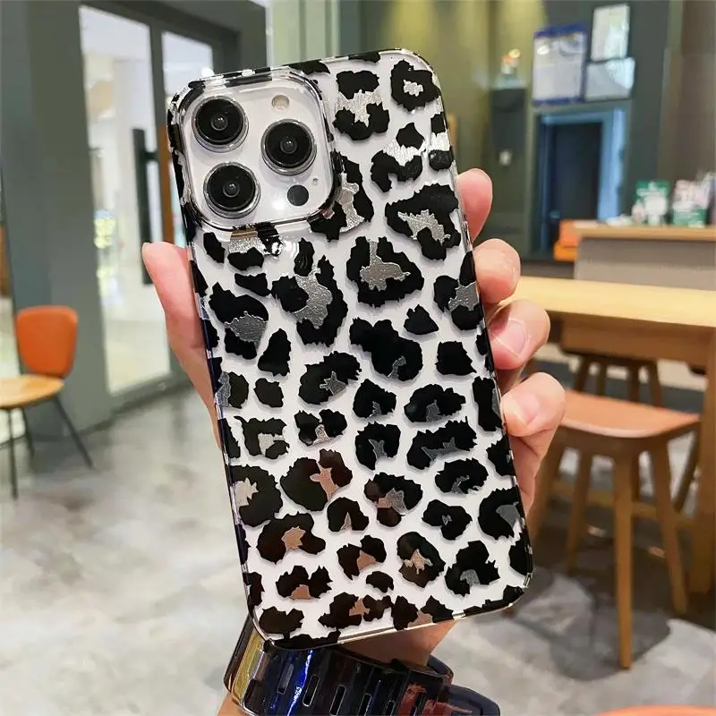 Gorgeous Noble Black Leopard Print Pattern Hard PC Case Transparent For iPhone 15 14 13 12 11 Pro Max Clear Shockproof Cover Men