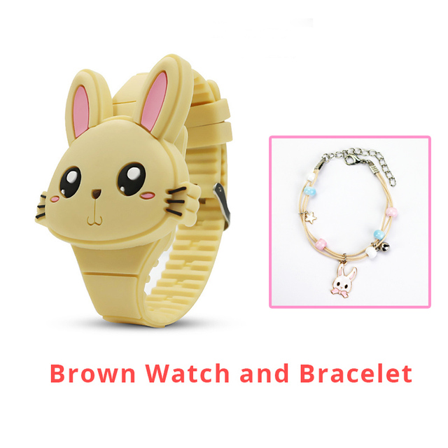 Rabbit Girls Watches with Bracelet Flip Cover Rubber Led Digital Kids Watch Child Clock Relogio Infantil Menino