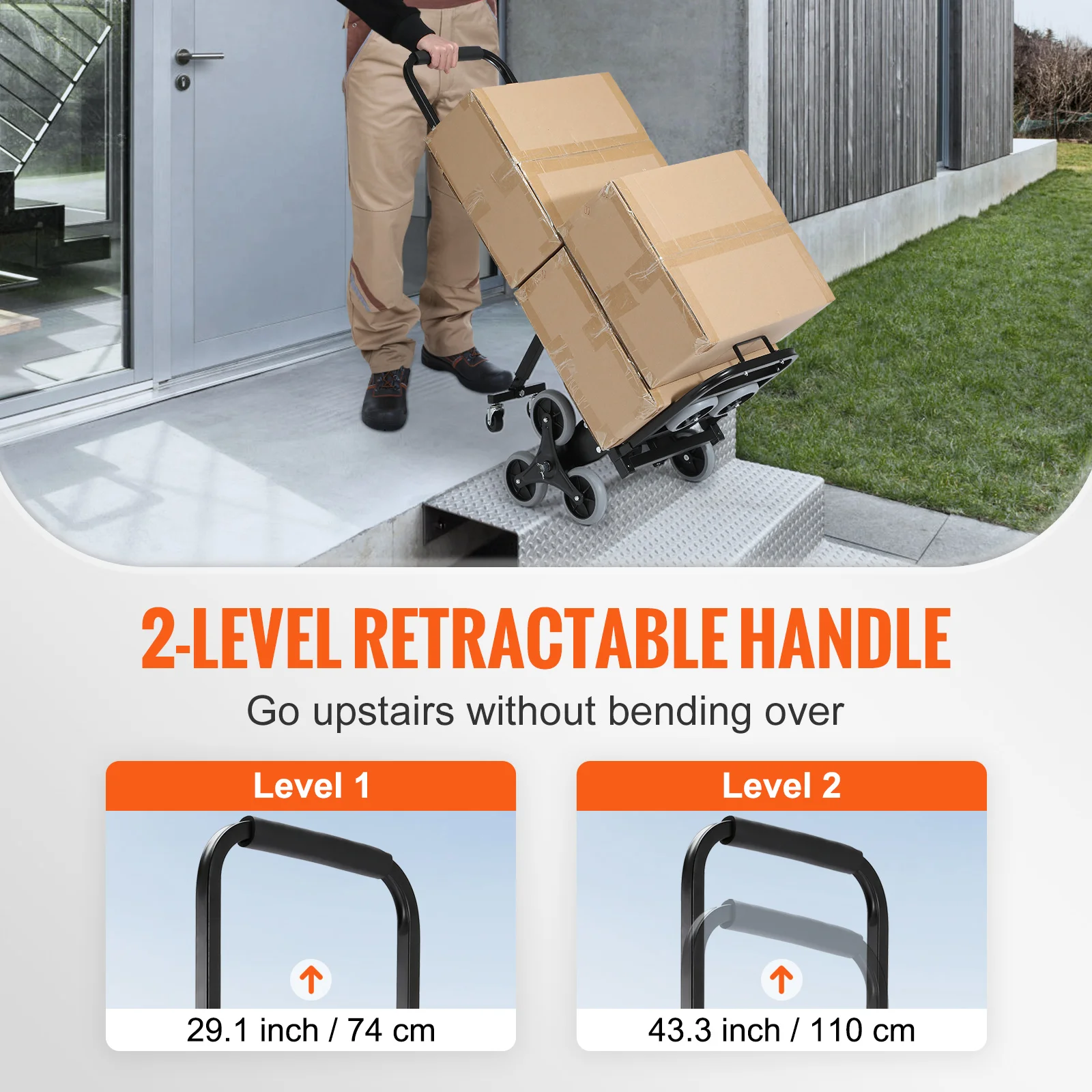 375lbs Stair Climbing Cart Foldable Dolly with Adjustable Handle Hand Truck 10 Wheels All Terrain Cart for Transport Goods portable hand cart