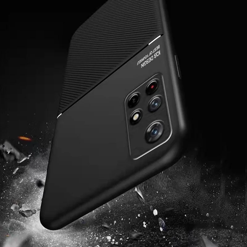 Coque de téléphone en TPU souple à rayures mates d'affaires de luxe à quatre coins, couverture antichoc anti-chute tout compris pour Poco M4 X4 Pr_voghion.com