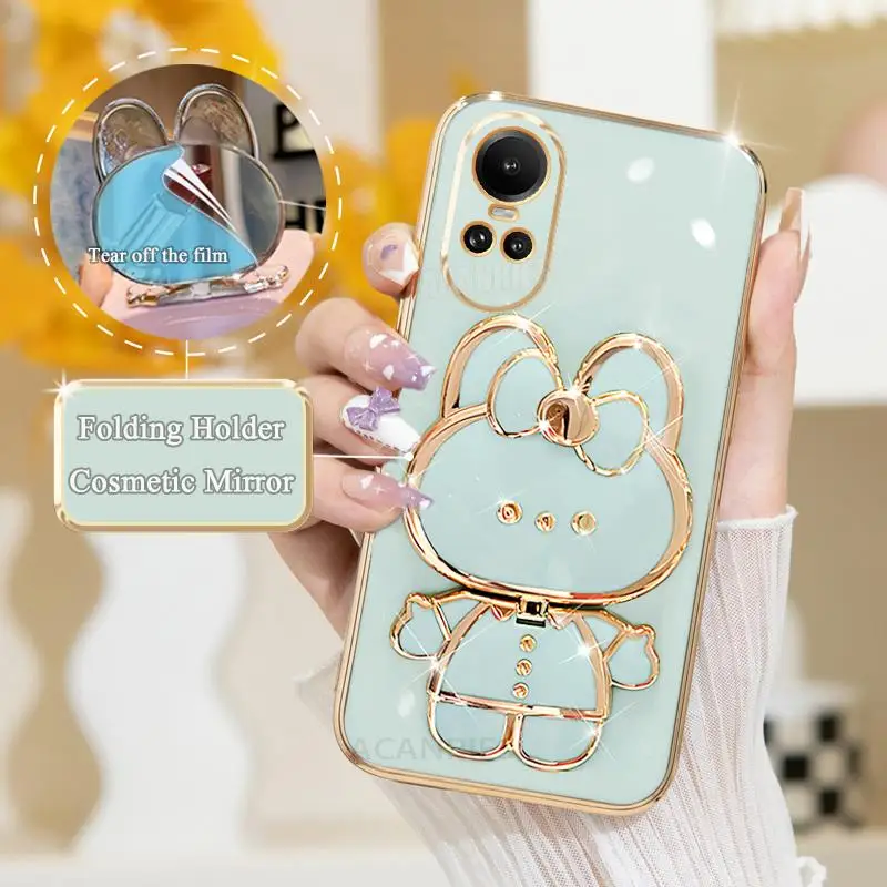 Reno10 Luxury Plating Mirror Holder Case For Oppo Reno 10 Pro