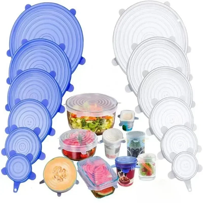 Food Cover Silicone Lids Reusable Sealing Cap Food Storage Container Cover Kitchenware Adjustable Elastic Silicone Caps Kitchen Home Garden