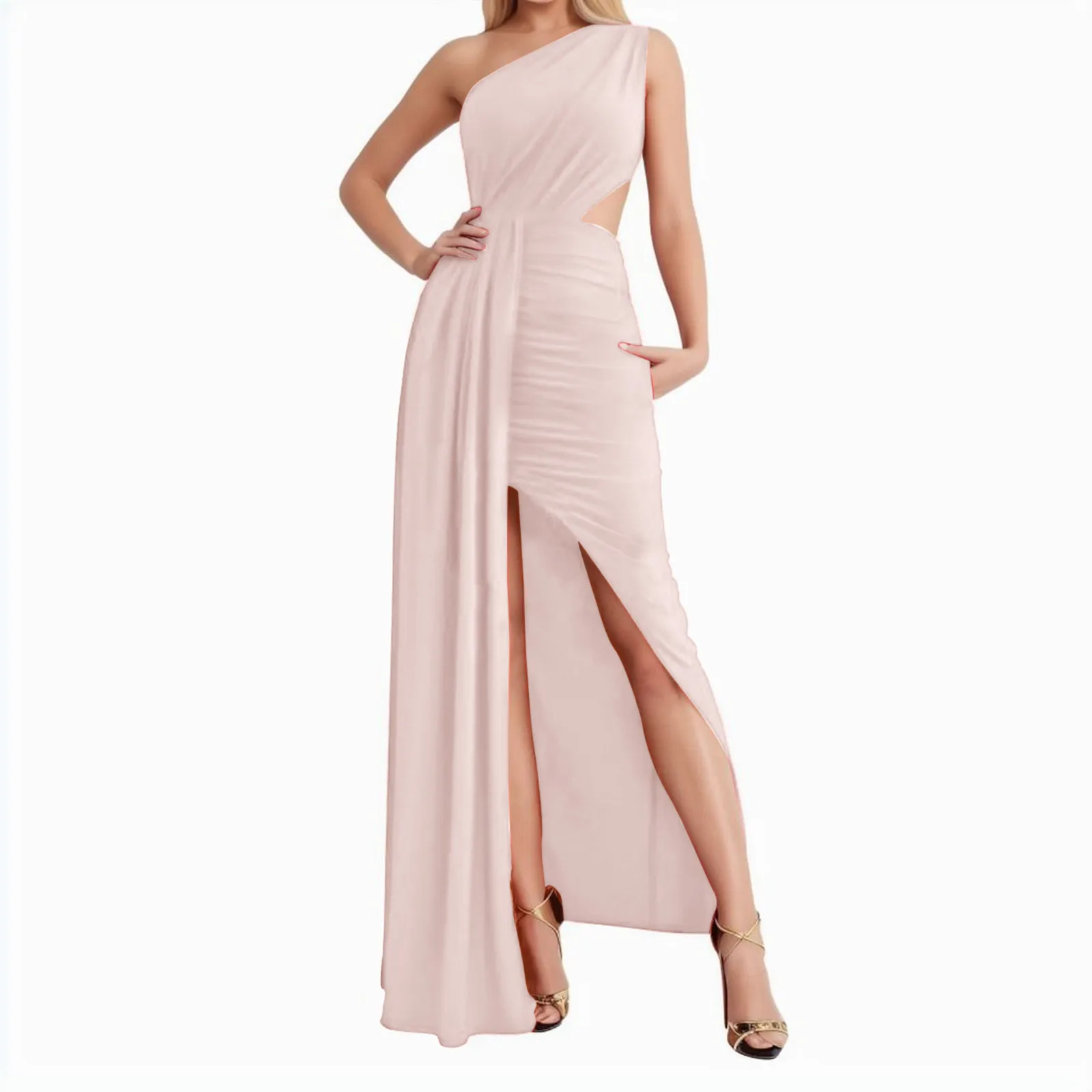 

Women Long One Shoulder Elegant Evening Dress Flower Fashion Elegant Dress Party Festive Party Dress With Slit Solid Ruffles