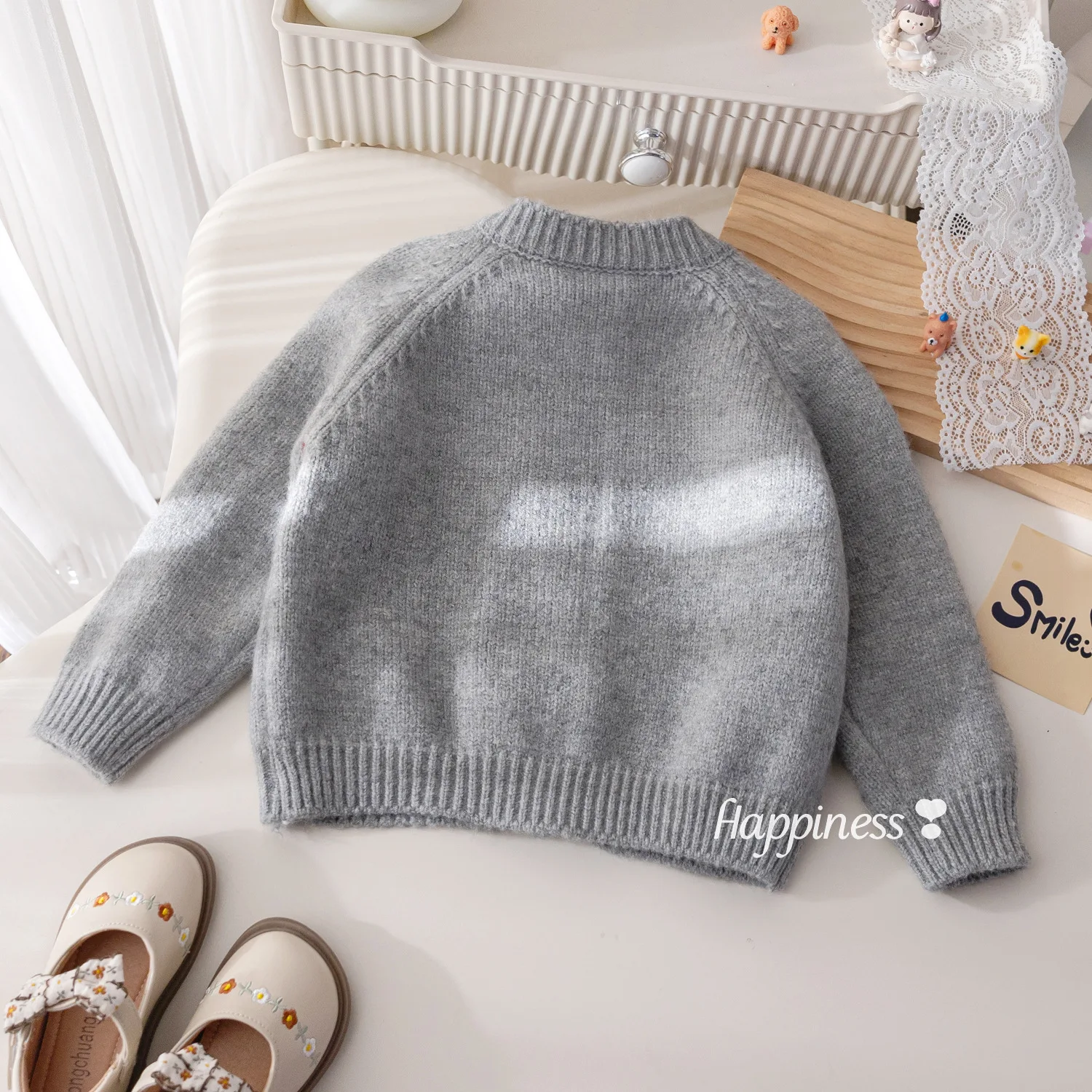 7398 가을과 겨울용 여아 스웨터 신상 아동 니트 가디건 코트 달콤하고 사랑스러운 꽃무늬 스웨터 코트