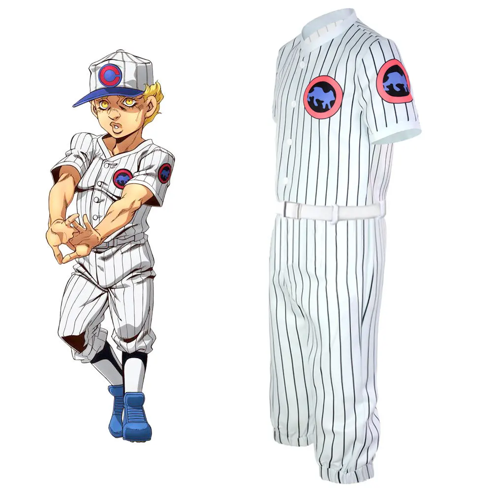

Anime Uniform White Striped Baseball JoJo's Bizarre Adventure Stone Ocean Emporio Alnino Cosplay Costume Jolyne Cujoh Men Outfit