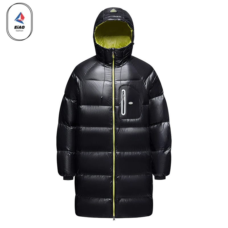 Eiao 2025 Winter New Men Down Jacket Street Luxury Cold-proof Duck Down Parka Outdoor Sports Skiing Warm Puffer Long Hooded Coat