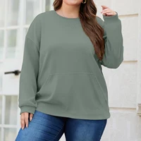 Plus Size Sweatshirt for Women Oversized Round Neck Long Sleeve Pullover Tops Autumn Loose Sweatshirts with Pocket
