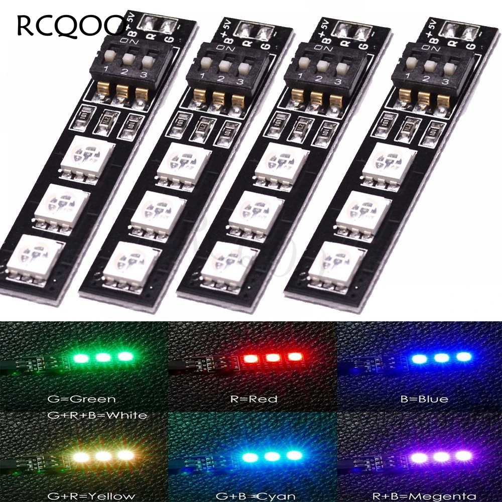 ShareGoo 4PCS 7 Colors 5V 5050 RGB LED Strip Night Light with DIP Switch for QAV250 FPV 210 ZMR250 F450 F550 Quadcopter 