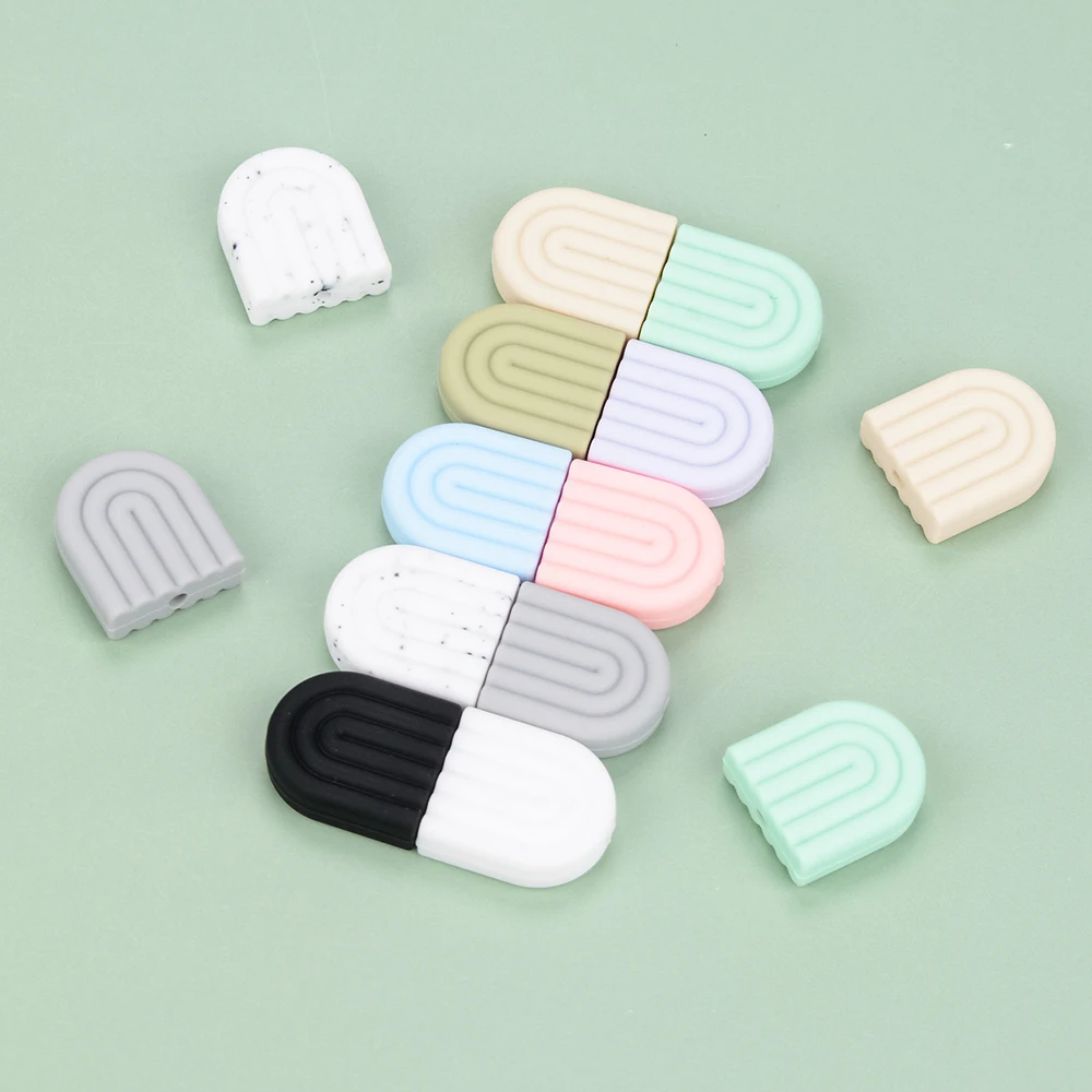Silicone Teething Toys 40pcs Creative Diy Baby Products Cartoon Silicone Solid Color Rainbow Teether Molar Pacifier Anti-Drop Chain Accessories