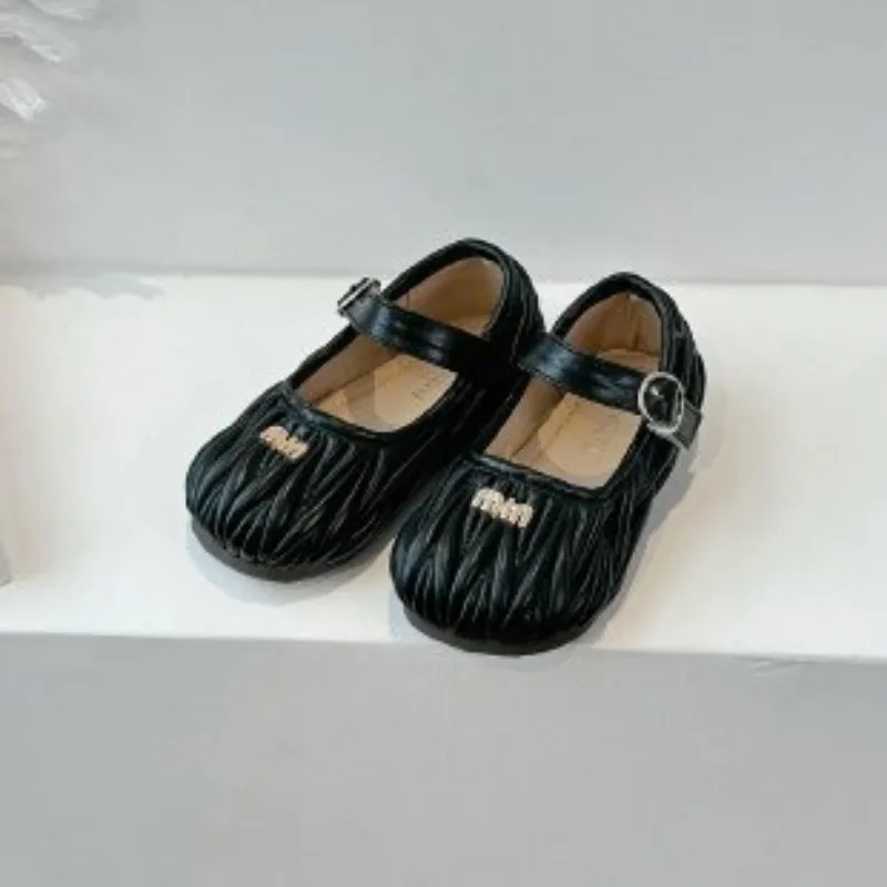 Korean Version of Wrinkled Small Fragrant Style Children's Shoes Girls' Leather Shoes Children's Princess Small Single Shoes