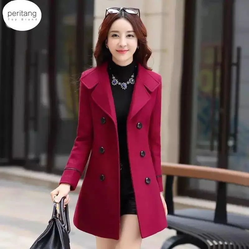 

Fashion Winter Jacket Womens Double Breasted Short Wool Coat Solid Color Korean Slim Female Woolen Jacket Loose Size 1150