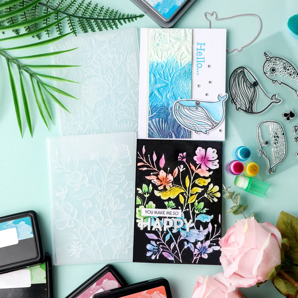 Plastic Embossing Folder Embossing Folder Magnolia Branches 3-D Textured Impressions Embossing Folder Under The Sea Background Template for Card Making Scrapbooking