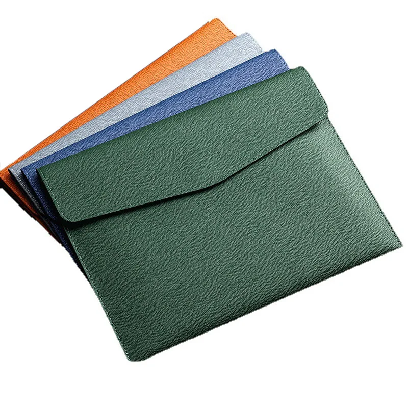 A4 File Folder PU Leather Document Holder Waterproof Portfolio Envelope Folder Case Magnetic Button Customized Initials