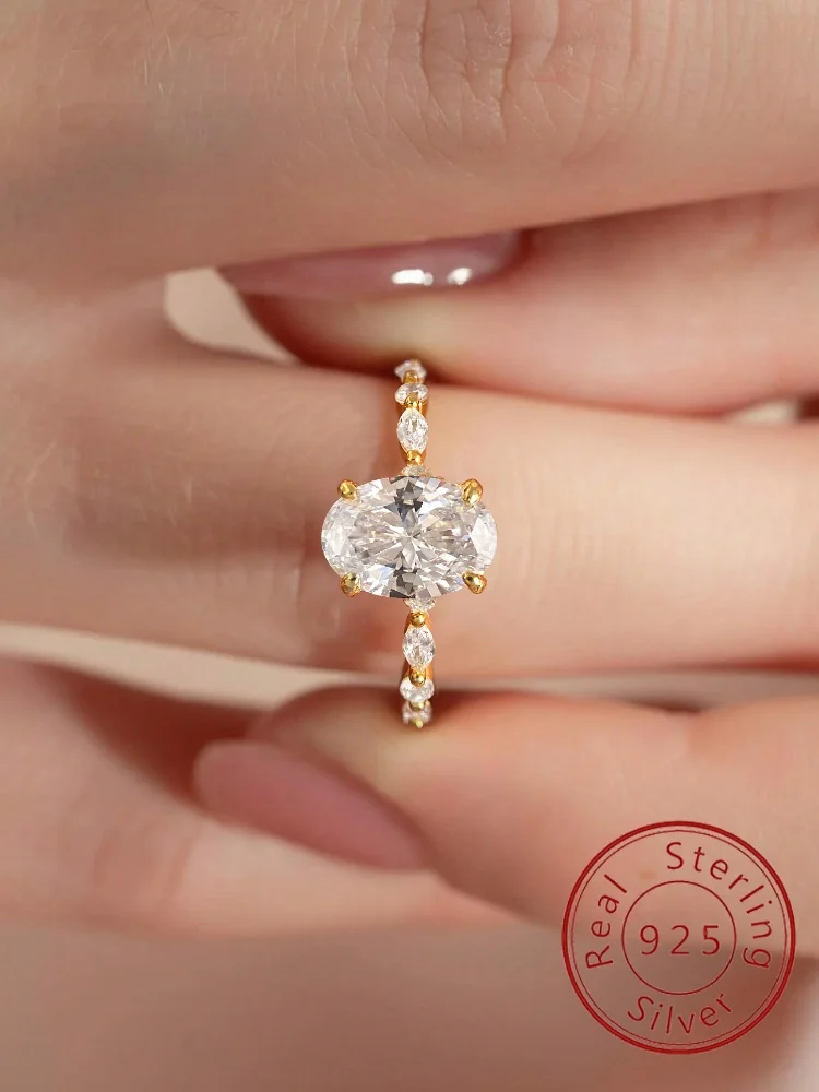 Elliptischer Pferdeauge-Ring aus 925er-Sterlingsilber mit Zirkon für Frauen, Verlobung, Hochzeit, luxuriöser, hochwertiger edler Schmuck