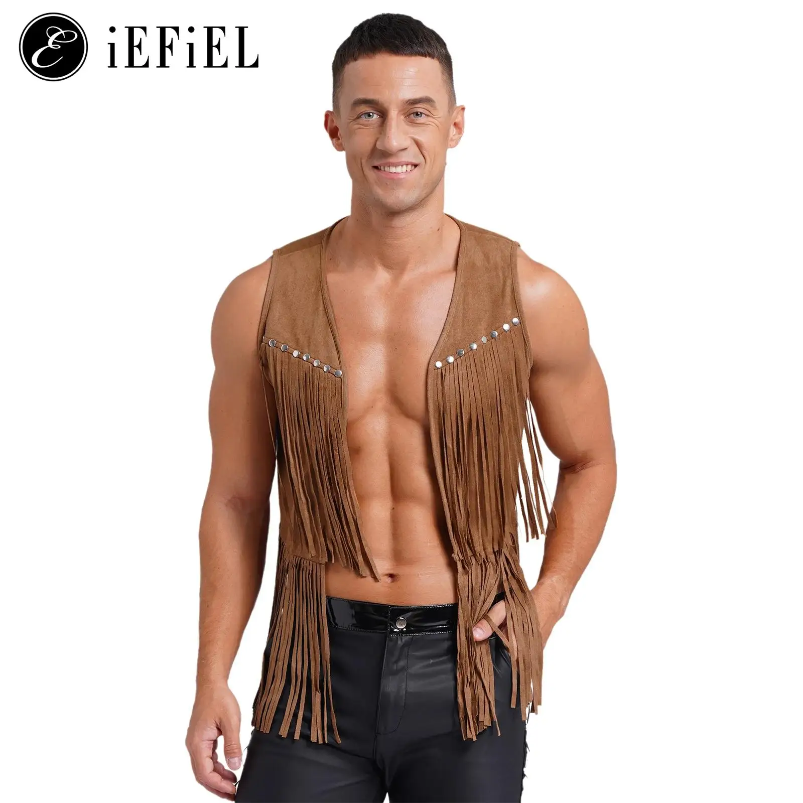 

Мужской пиратский костюм викингов, жилет из искусственной замши с бахромой в средневековом викторианском стиле, искусственное Ковбойское платье для косплея