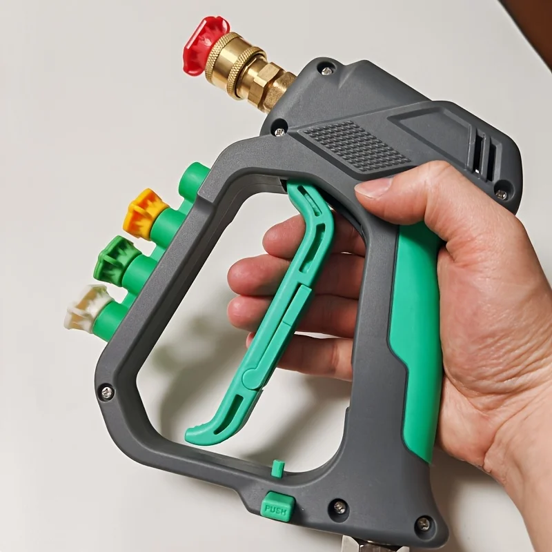 고압 세척기 건, 4개 노즐, M22 14mm 및 3/8인치 어댑터, 미끄럼 방지 손잡이, 자동차 및 정원 청소용