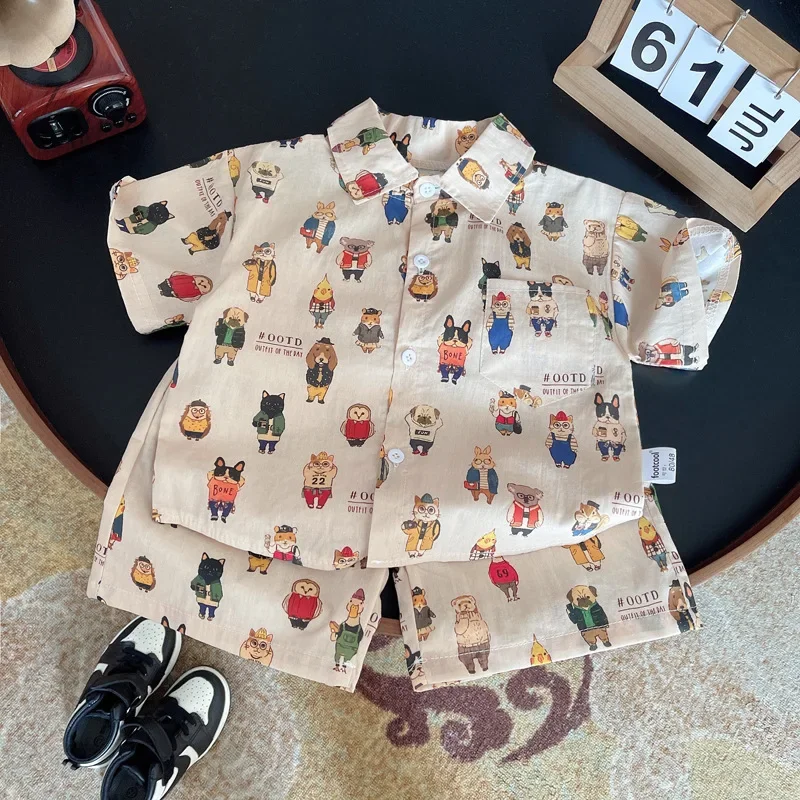 Summer Baby Boys Cartoon Outfit - 2-Piece Shirt  Shorts Set
