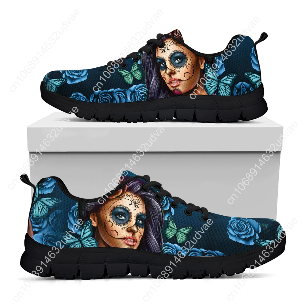 Blue Sugar Skull Girl Sneakers 3D Rose Print Shoes Comfortable Breathable Butterfly Casual Sneakers Zapatos Mujer