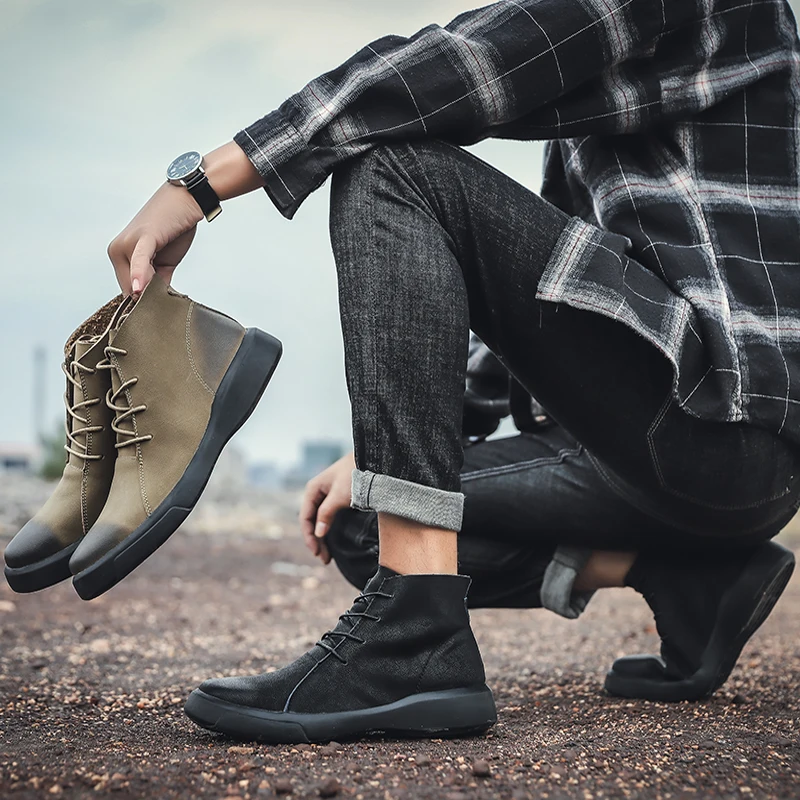 Botas de nieve impermeables para hombre, Botines de cuero cálido de alta calidad, zapatos casuales de piel, Invierno