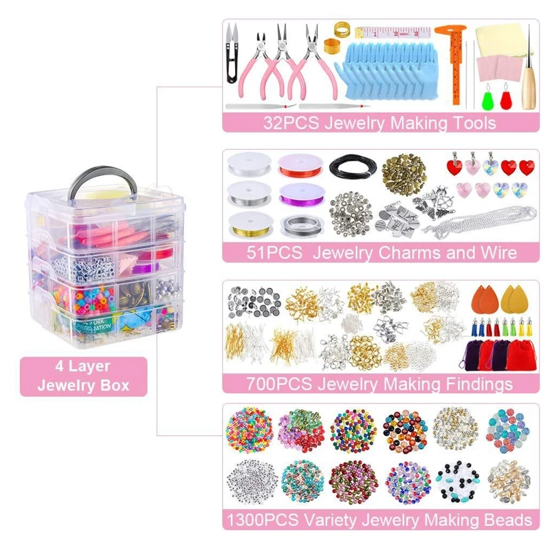 Jewelry Making Supplies DIY with Beads Findings Jewellery Pliers Beading Wire for Necklace Bracelet Earrings Making