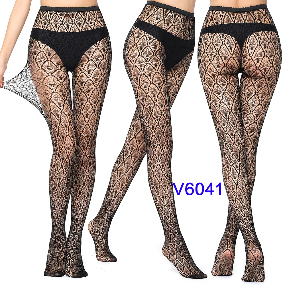 Women's Gothic Lace Fishnet Pantyhose – Seamless Jacquard Weave Garter Stockings