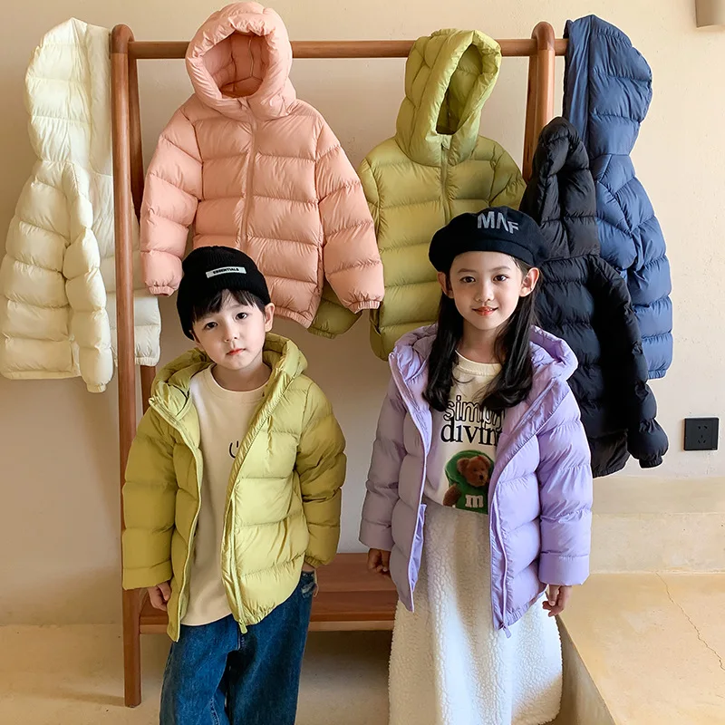 Children's and Large Korean Lightweight Down Jacket 2024 Autumn Winter New Item Boys Girls and Babies Hooded Children's Jacket