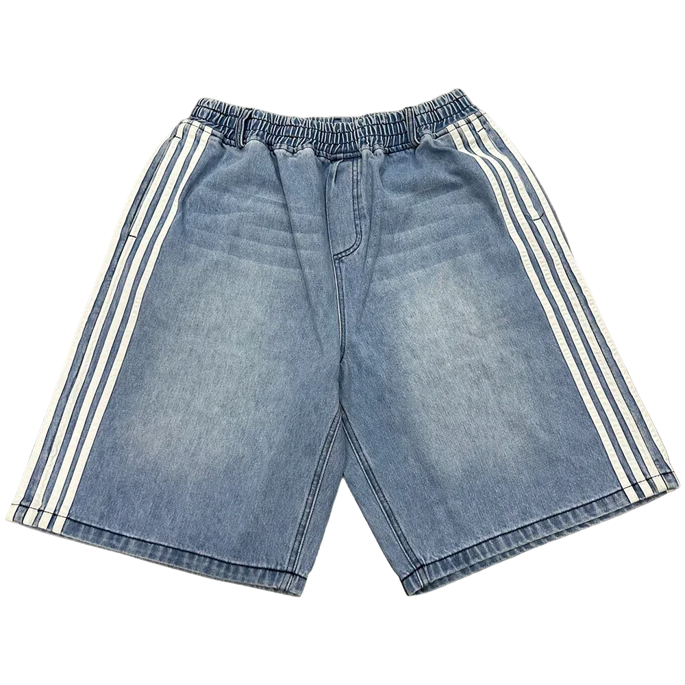 Y2K Denim Shorts Mens Womens HCW Striped Embroidery Retro Loose Summer Shorts Harajuku Hip Hop Casual Gym Streetwear denim shorts,summer jeans shorts