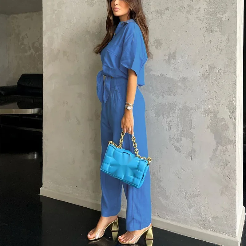 Spring and Summer Women's New Short-sleeved Loose Blouse Cotton Hemp Wide Leg Pants Two-piece Suit  Ladies Suit  Office Commute