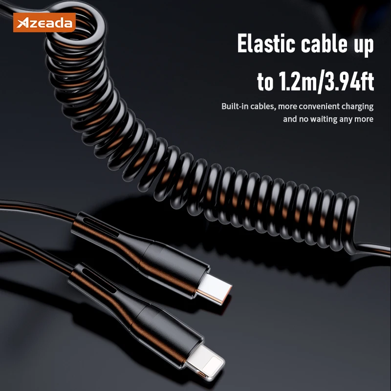 Gadgetoo Azeada 160W Usb Type C Fast Car Charger With Elastic Cable Portable For Iphone 15 14 Pro Max Tablets Gps Xiaomi 13 Oneplus Oppo